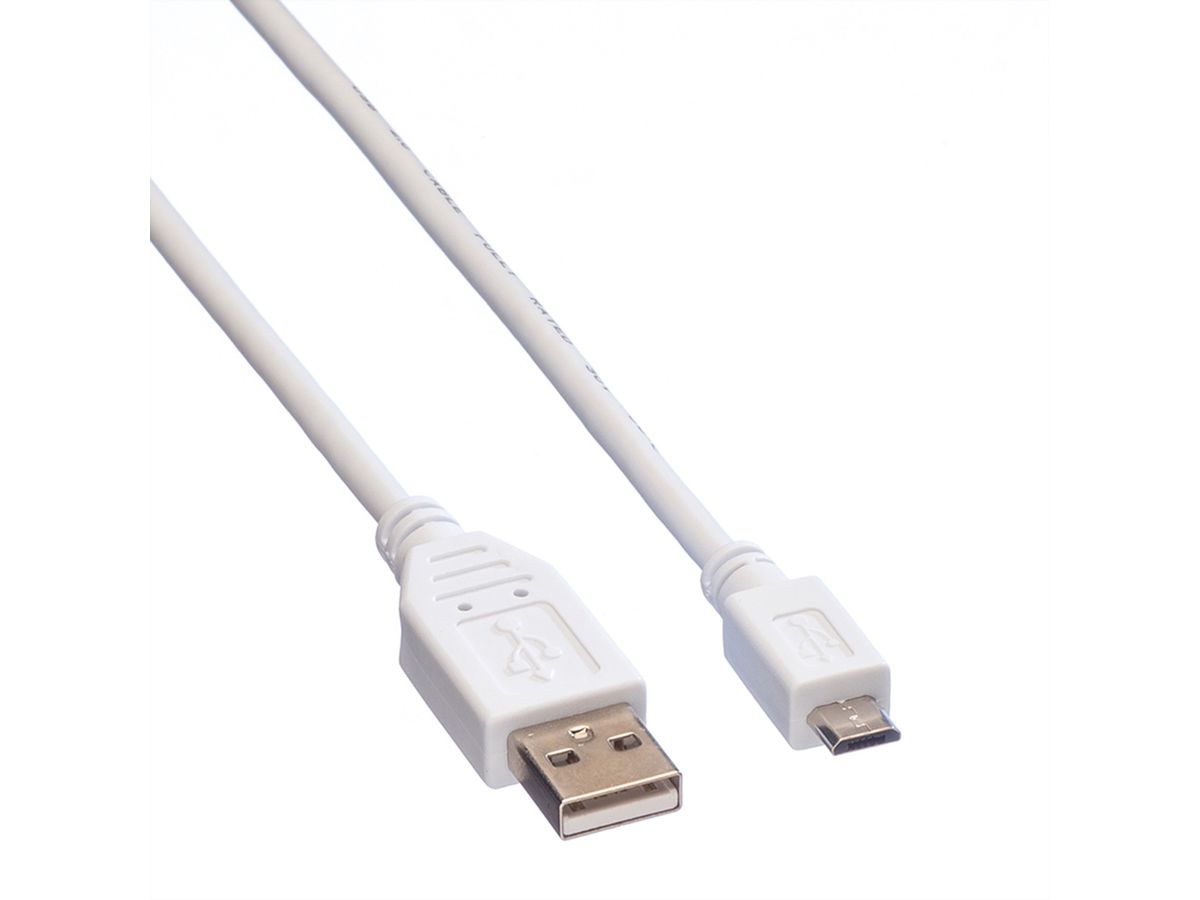 VALUE USB 2.0 Kabel, USB A Male - Micro USB B Male, wit, 0,15 m