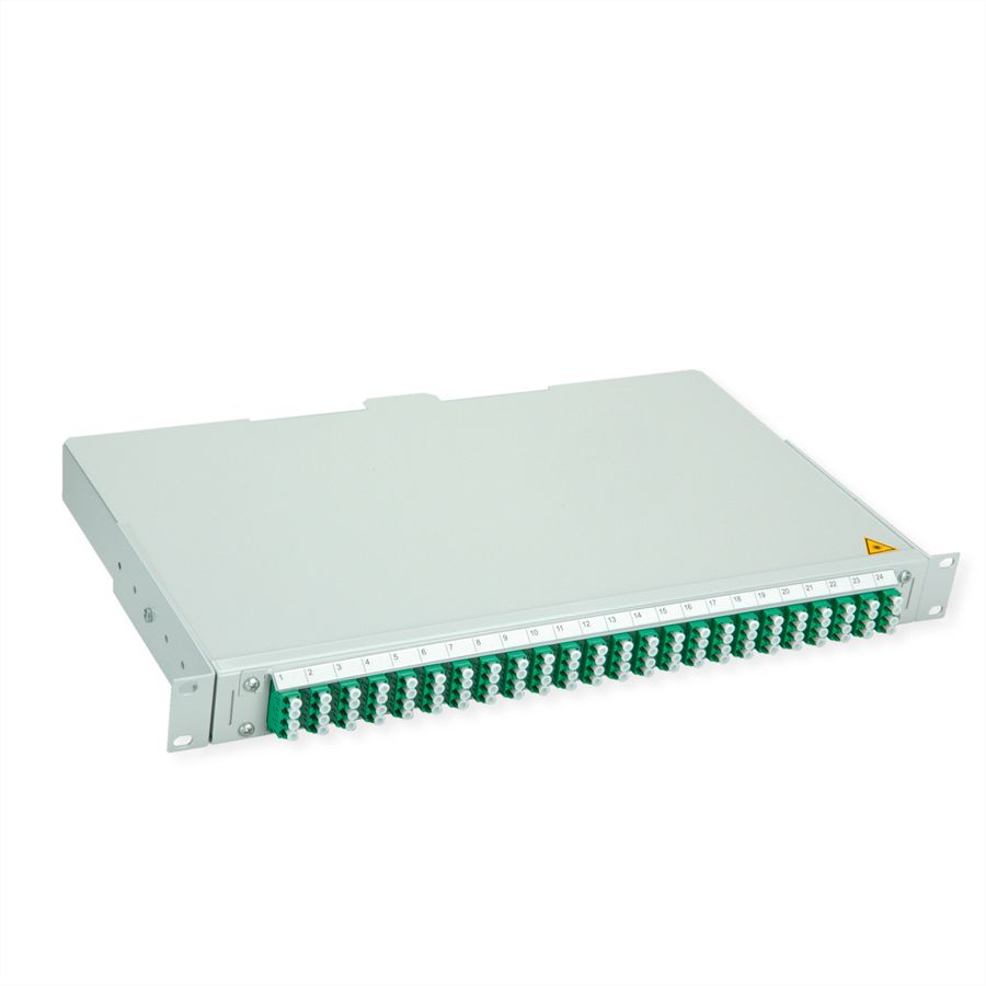 TELEGÄRTNER BASIS V LWL-Panel mit Kupplungen & Pigtails, 24x LC Quad, grün, OS2 APC