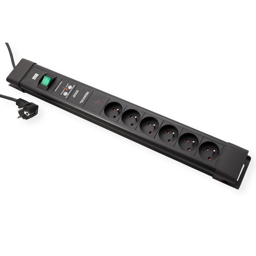 BACHMANN CONNECTUS 6xUTE, 1xGVS 1xSchalter 2,0m CEE7/7 Schwarz