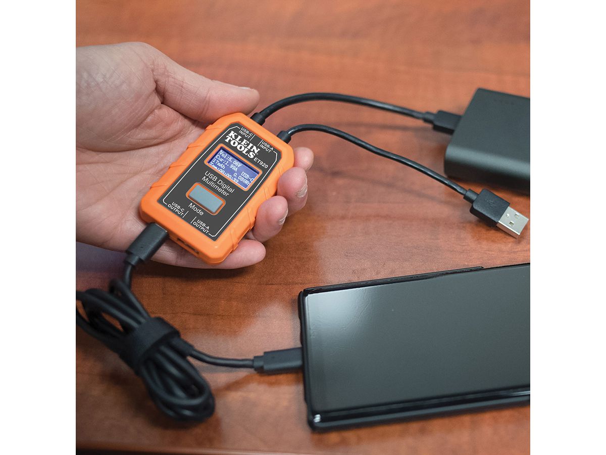 KLEIN TOOLS ET920 USB Digital Meter, USB-A and USB-C