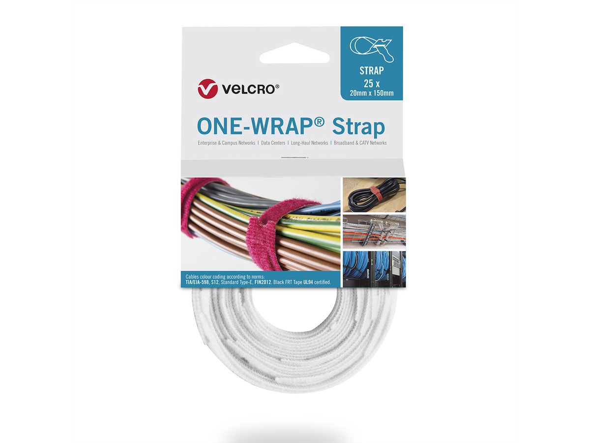 VELCRO® One Wrap® Bindband 20 mm x 200 mm, 25 stuks, wit