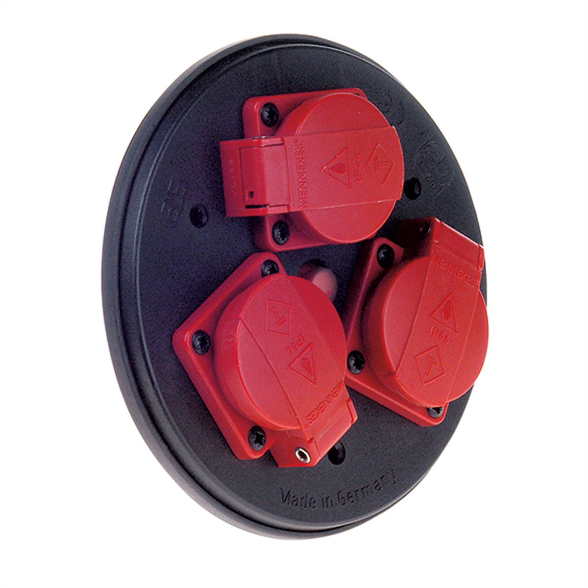 BACHMANN socket outlet insert 3-gang w.deck, Thermal protection, red