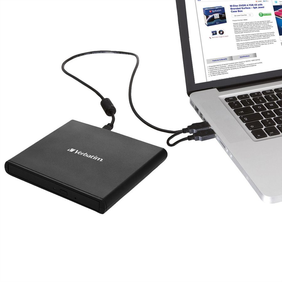 VERBATIM DVD Recorder, DVD+/-RW (+/-DL) USB 2.0, 6x/8x/24x, Slimline portable