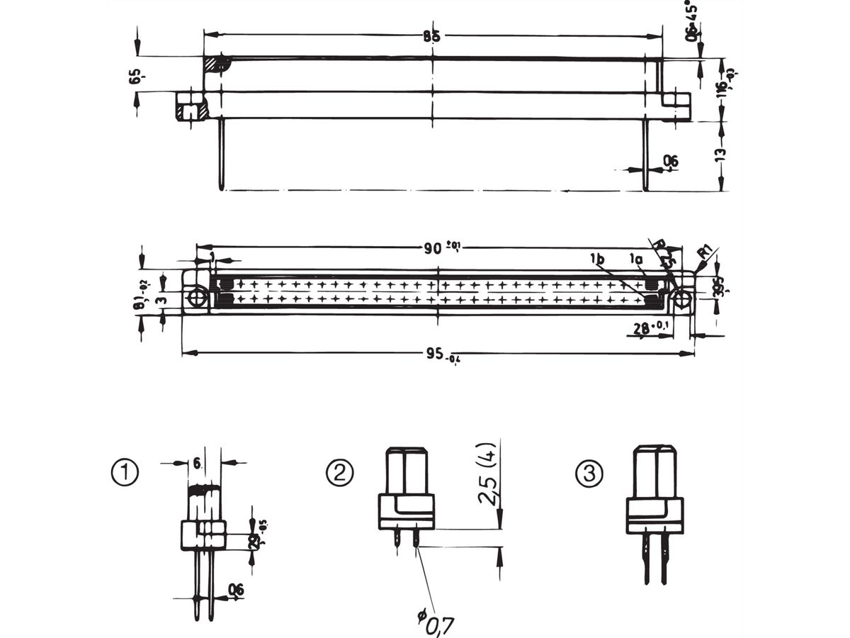 SCHROFF Stekker Type B, EN 60603, DIN 41612, vrouwelijk, 64 contacten, soldeerpennen, 2,5 mm
