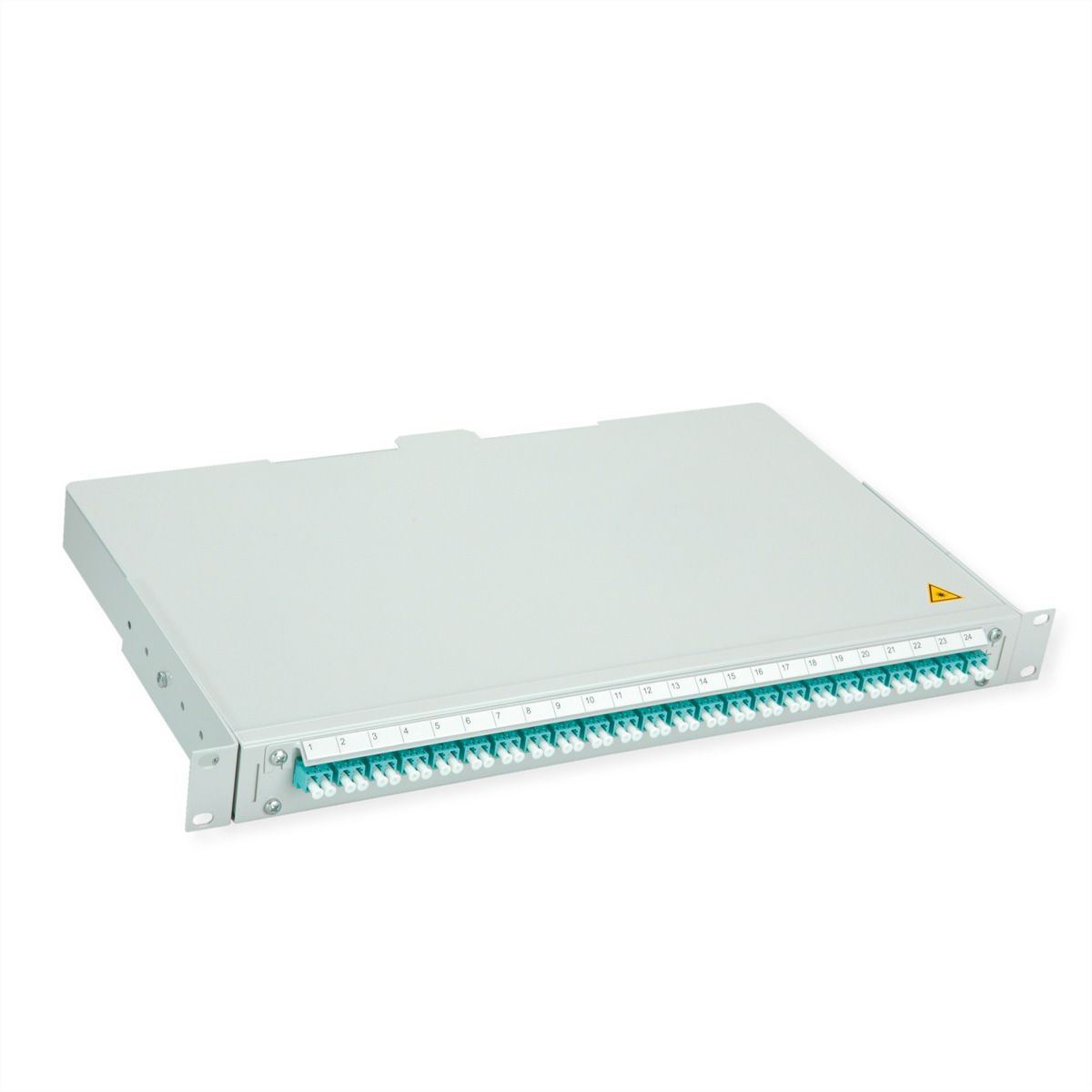 TELEGÄRTNER BASIS V LWL-Panel mit Kupplungen & Pigtails, 24x LC Duplex, türkis, OM3