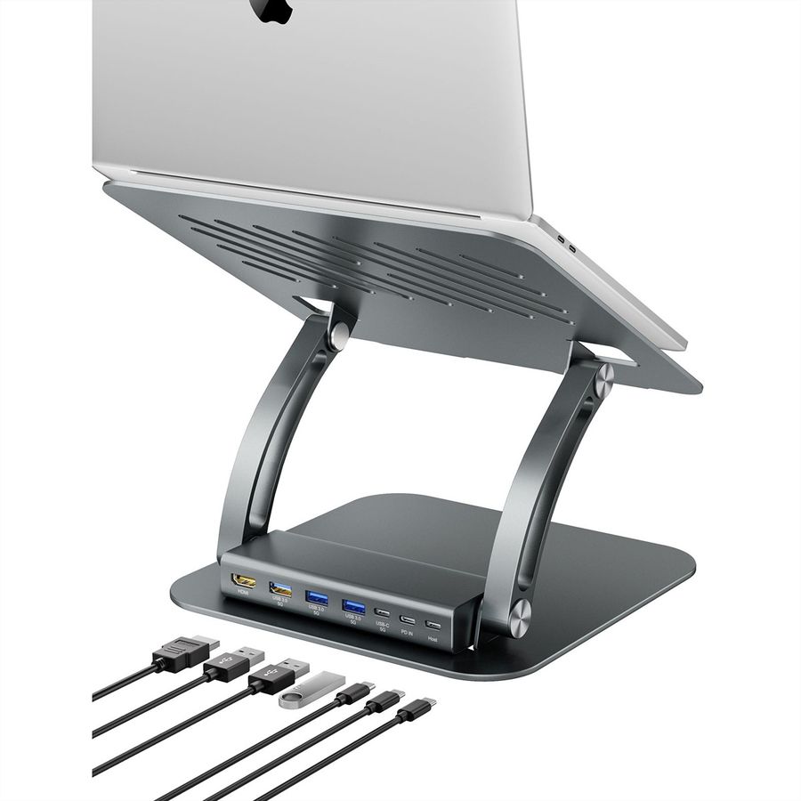 EXSYS EX-1224HM Laptop-Stand with removable 7-in-1 USB-C docking station, for Laptop, Notebook, MacBook & Tablet
