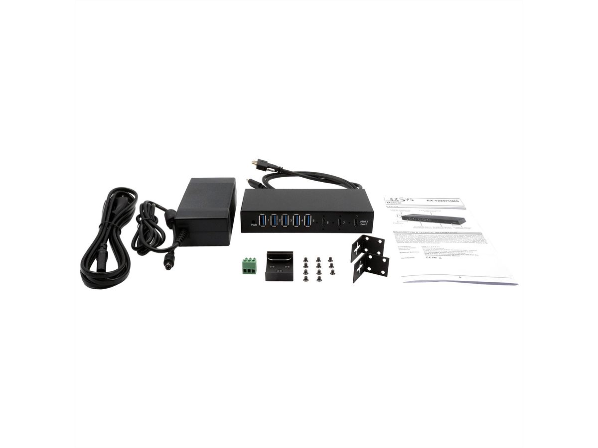 EX-12297HMS 7 Port USB 3.2 Gen 2x1 Metall HUB, mit 2x USB-C und 5x USB-A 3.2 Gen 1 Ports