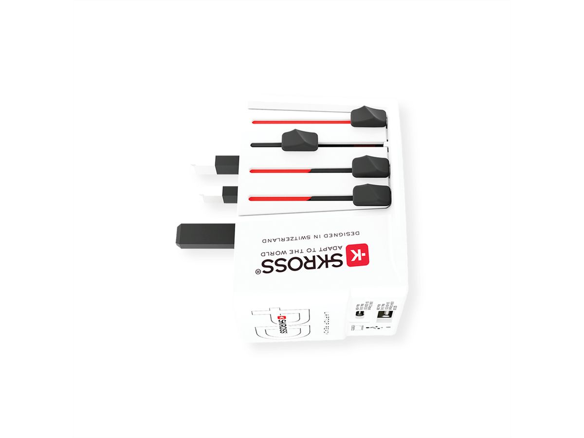 Skross MUV USB AC45PD World Travel Adapter with USB C cable, worldwide