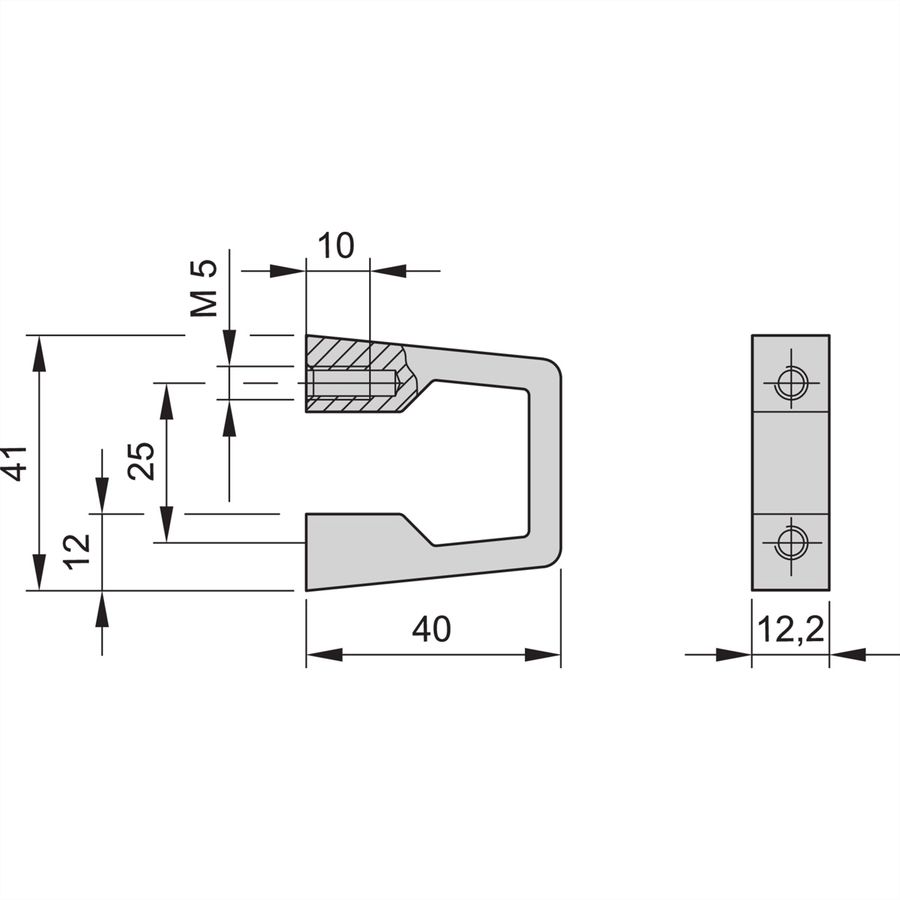 SCHROFF eendelige voorhandgreep, breedte 12,2 mm, blank geanodiseerd, 41 mm