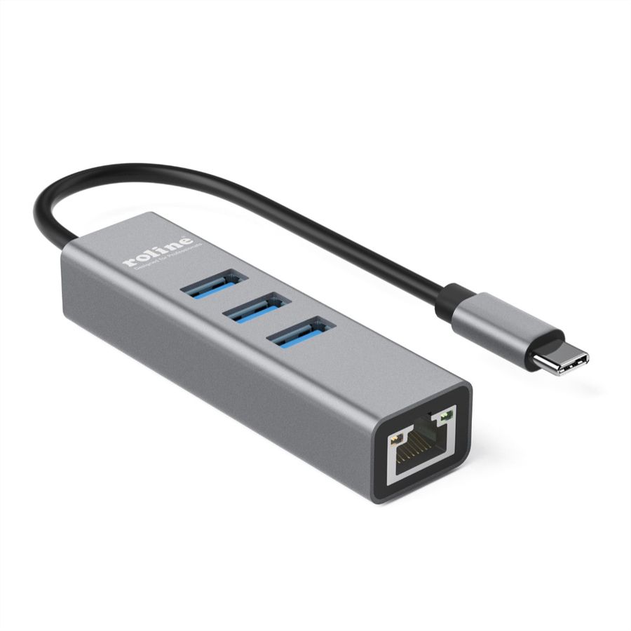 ROLINE USB Type C to Gigabit Ethernet Converter + Hub 3x