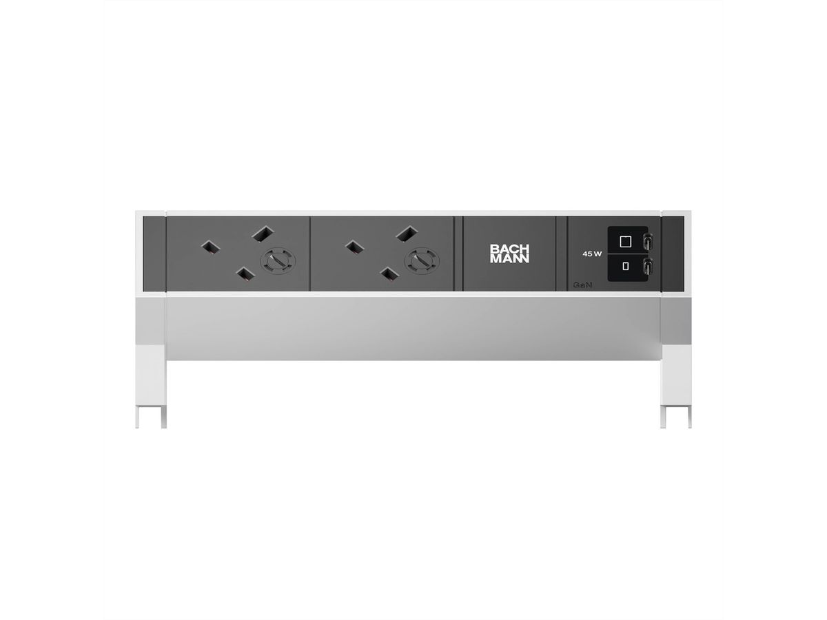 BACHMANN DESK2 2xUK 1xUSB C/C 45W, L=0.2m INOX