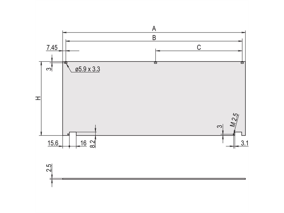 SCHROFF voorpanelen, niet afgeschermd, scharnierende bodem, 6 HE, 63 HE, 2,5 mm, al, geanodiseerd