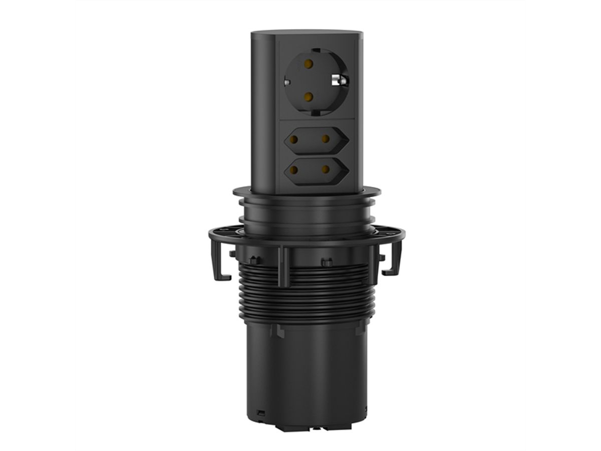 BACHMANN ELEVATOR 1x CEE 7/7 2x Euro, black, 2 m