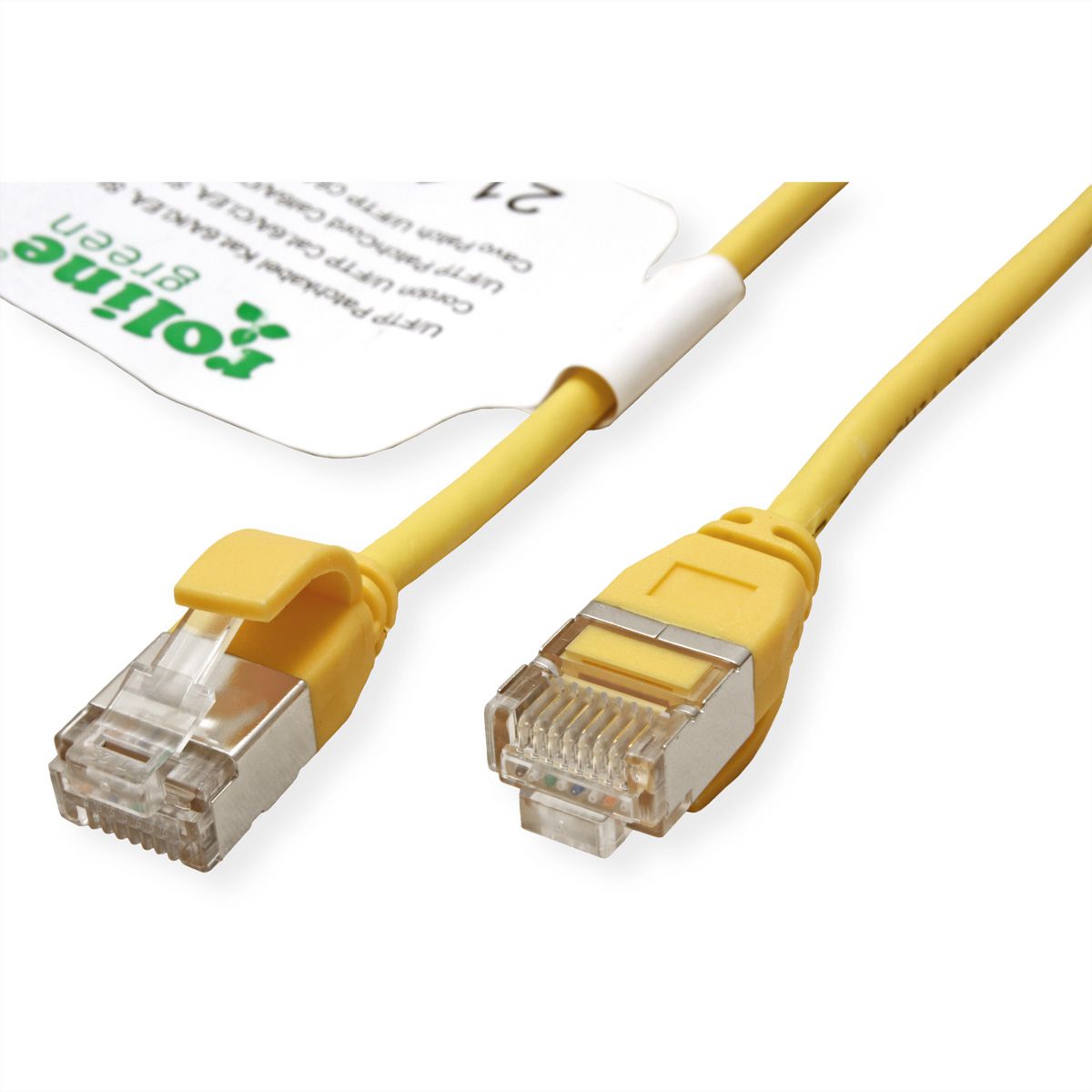 ROLINE GREEN F/UTP DataCenter Patchkabel Cat.6A (Class EA), LSOH, extra dun, geel, 0,15 m
