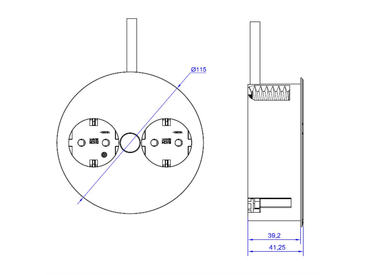 BACHMANN TWIST 2S 2x geaard stopcontact, geaarde stekker, Roestvrij staal, 2 m