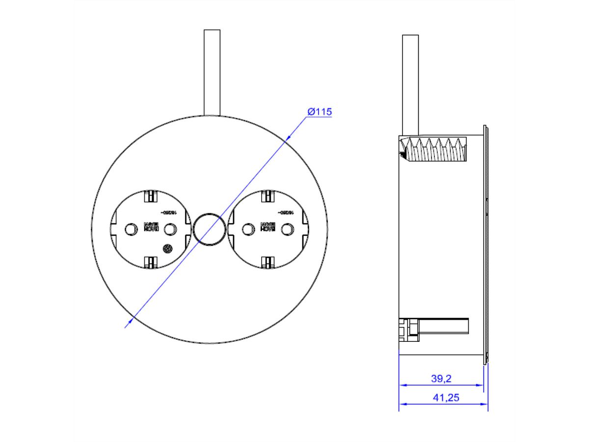 BACHMANN TWIST 2S 2x earthing contact, earthing contact mounting plug, Stainless steel, 2 m