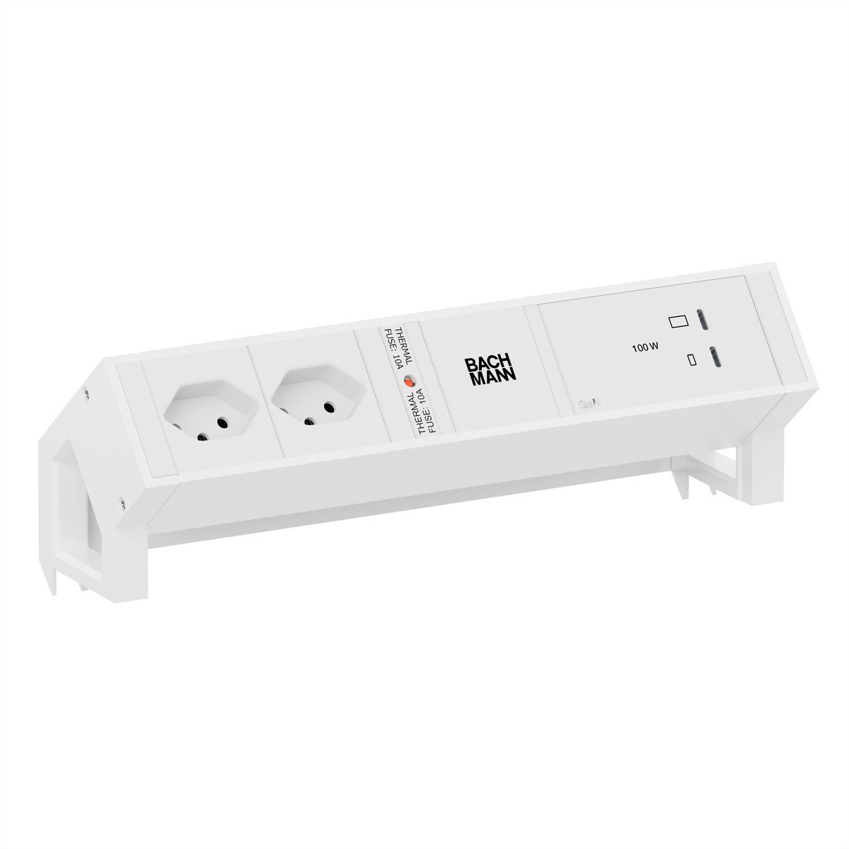 BACHMANN DESK2 white 2xCH 90°, 1x USB C/C 100W L=0.2m RAL9010