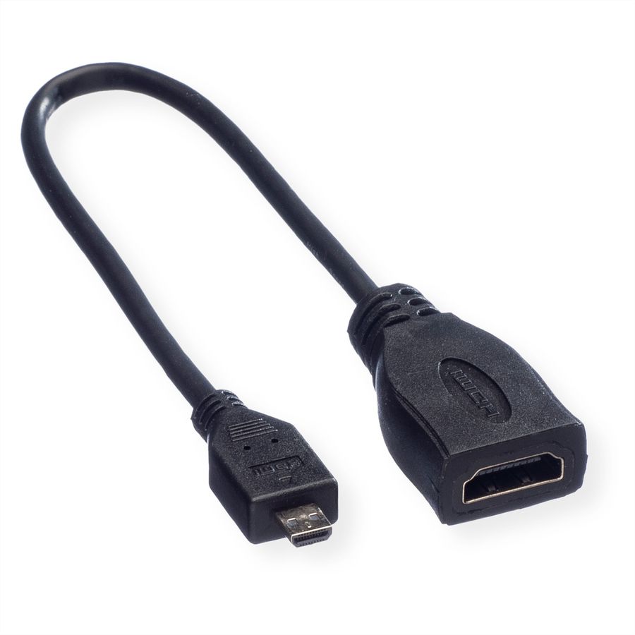 ROLINE HDMI High Speed Kabel met Ethernet, HDMI F - Micro HDMI M, 0,22 m