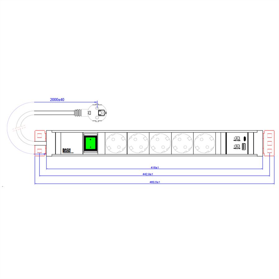 BACHMANN CONNECT LINE 5xprotective contact, Switch USB A&C 22W, black