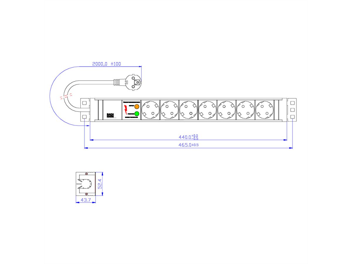 BACHMANN BASIC 19z PVC 7xCEE7/3 1xSPD, 2m CEE7/7