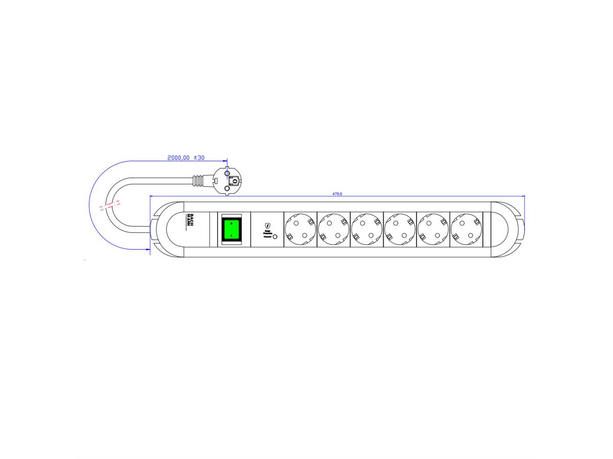 BACHMANN PRIMO 6xCEE7/3 1xSPD-Plus 1xswitch 2.0m CEE7/7