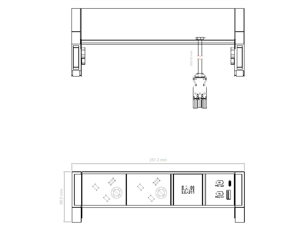 BACHMANN DESK2 2xUK 1xUSB A&C 22W, 0.2m GST18 RAL9005 United Kingdom