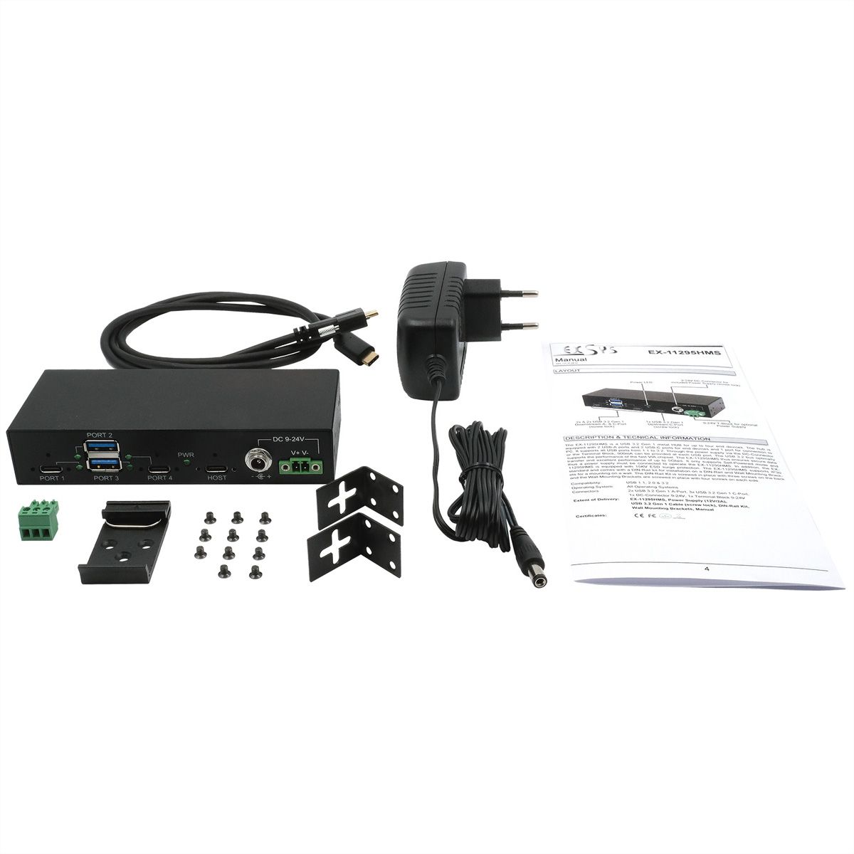 EXSYS EX-11295HMS 4 Port USB 3.2 Gen 2 HUB 2x C und 2x A-Ports
