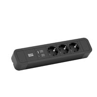 BACHMANN PRIMO stekkerdoos 3x geaard contact, aluminium, USB oplader A&C, zwart, 2 m