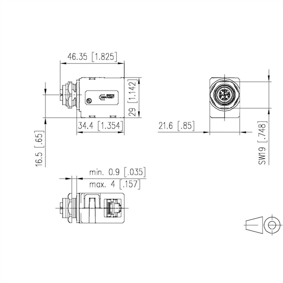 METZ CONNECT M12 Panel feed through adapters, X-coded, to RJ45 - angled