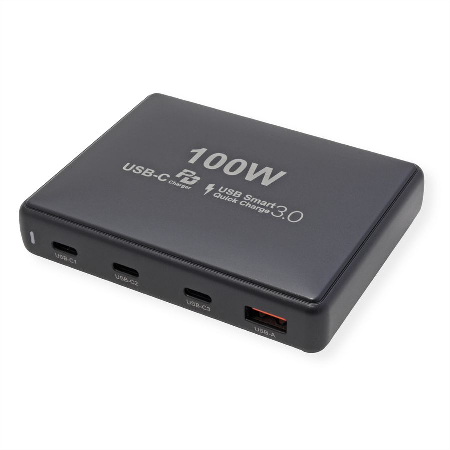 VALUE USB Oplader, 4 Poorts (1x USB-A, 3x USB-C), max. 100W