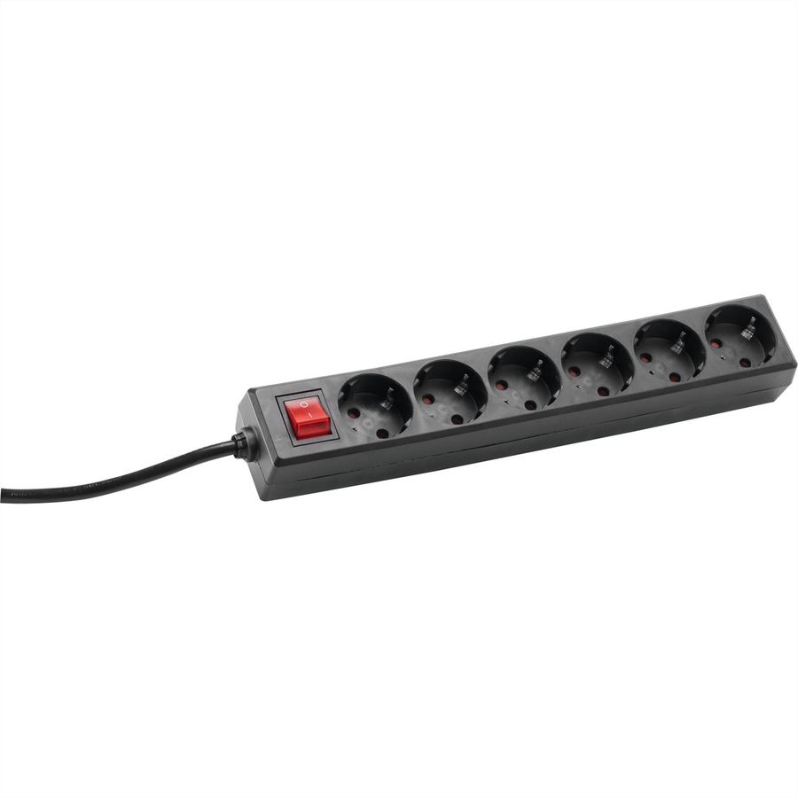 BACHMANN SELLY socket strip 6x earthing contact, switch, black, 1.5 m