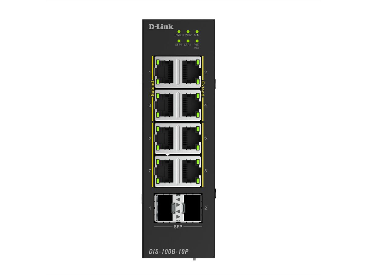 D-Link DIS-100G-10P 10-Port Switch PoE+ Industrial Gigabit 2x 2,5G SFP+