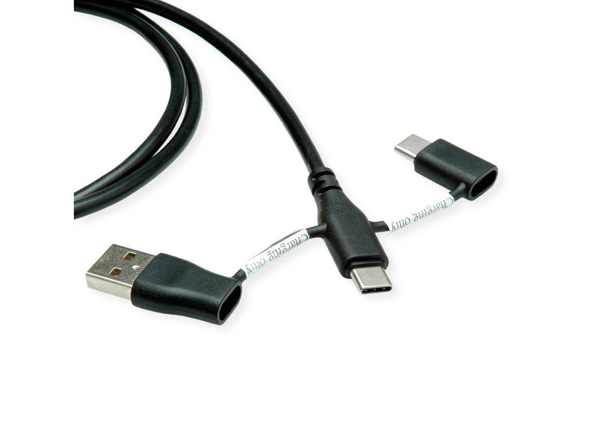 ROLINE USB 2.0-kabel type C, M/M, met adapters voor gegevensblokkering type A+C, 1 m