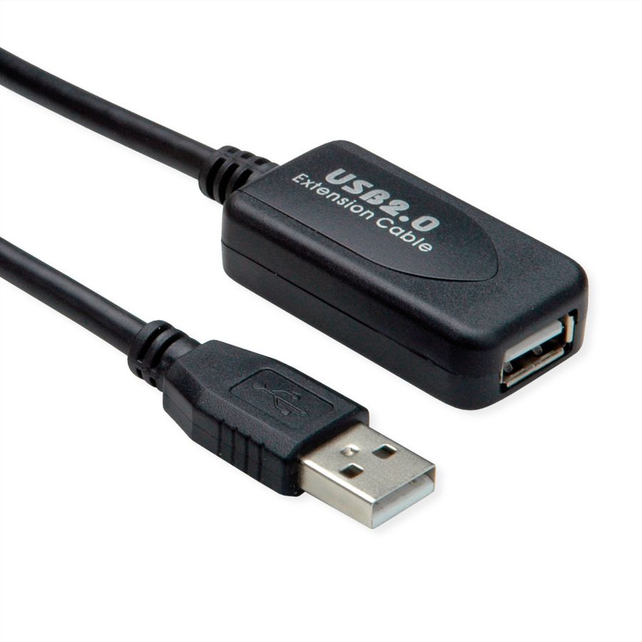 STANDARD USB 2.0 Verlängerung, aktiv, mit Repeater, schwarz, 15 m