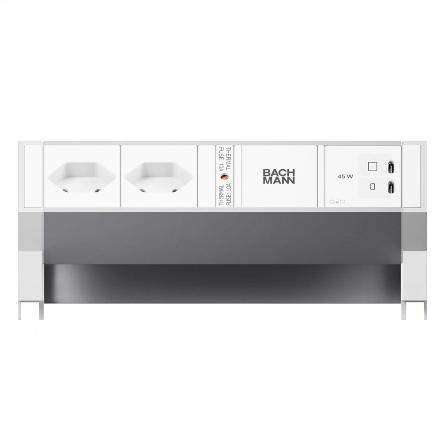 BACHMANN DESK2 ALU WHITE 2xCH 90°, 1xUSB C/C 45W L=0.2m RAL9010