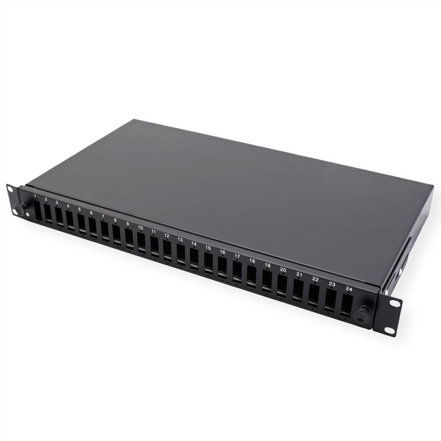 VALUE 19" FO Splice Box, empty, 1U, 24x SC DX / 24x LC quadruple, extendable
