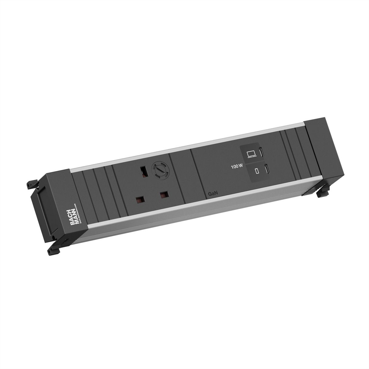 BACHMANN POWER FRAME 1xUK 45° 3.15A, 1xUSB 1xUSB C/C 100W L=0.2m