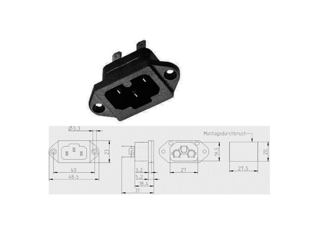 BACHMANN verwarmingsapparaat ingebouwde stekker IEC320 C15A, C16A met schroefklemmen, zwart