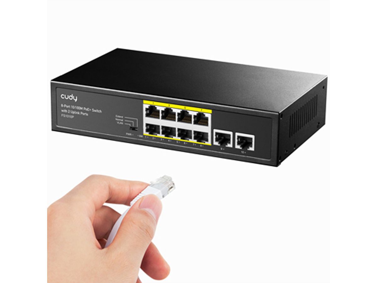 CUDY FS1010PG 8-Port 10/100M PoE+ Switch 2 Gigabit Uplink Ports 120W
