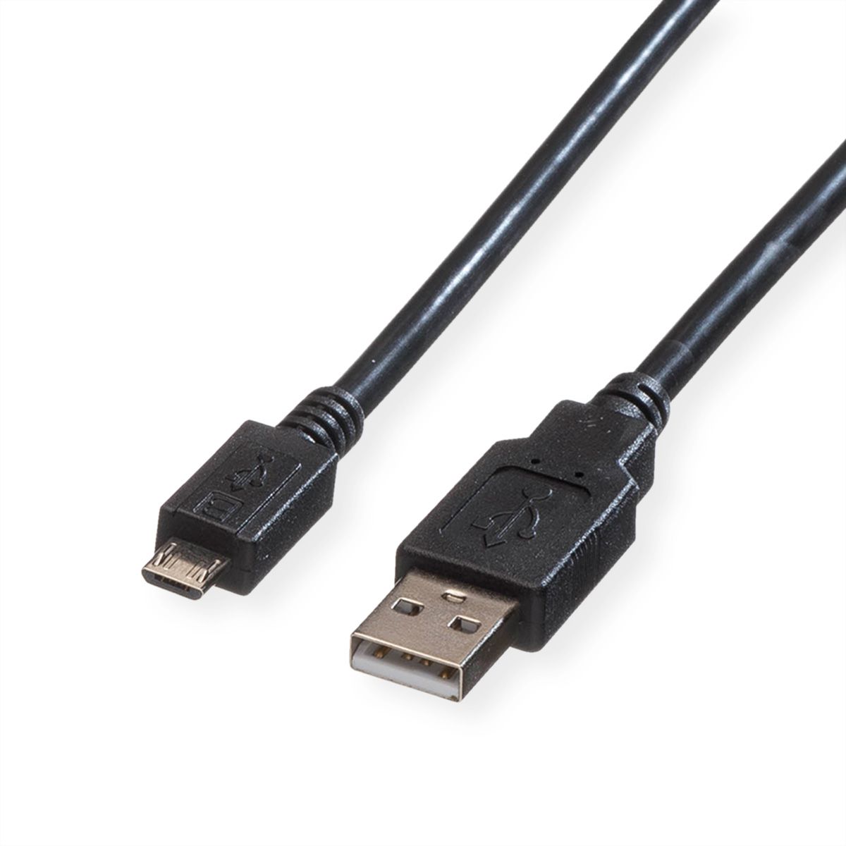 ROLINE USB 2.0 Kabel, USB A Male - Micro USB B Male, zwart, 0,8 m