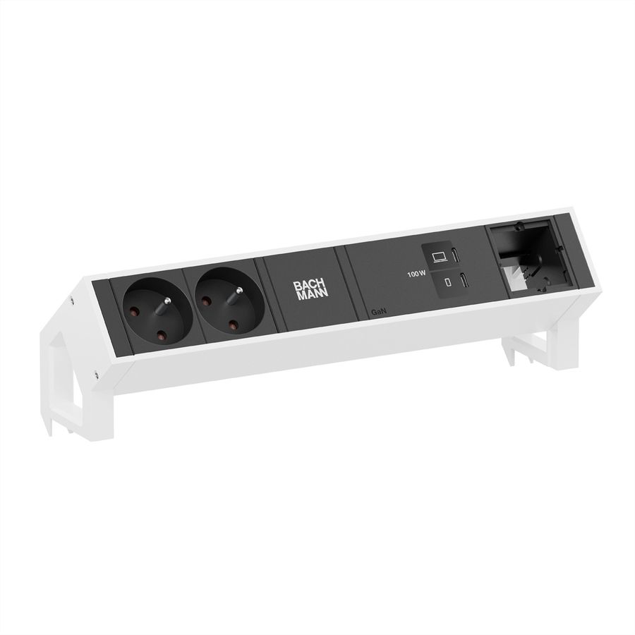 BACHMANN DESK2 2xUTE 1xUSB C/C 100W, 1xCM L=0,2m RAL9010
