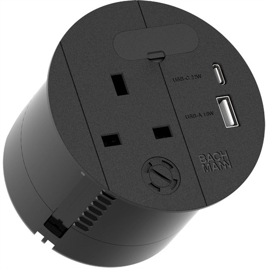 BACHMANN LOOP IN CHARGE UK USB A/C 22W, Zuleitung 2,0m H05VV-F3G1,5mm² Durchfrg.