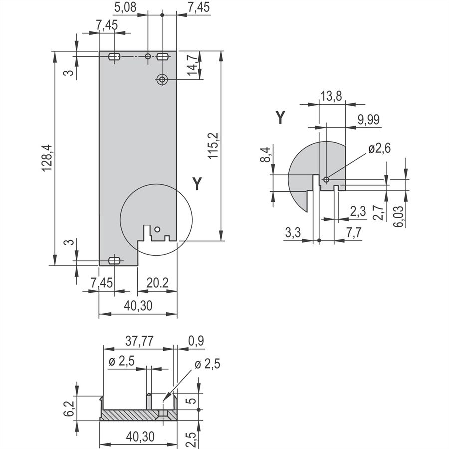 SCHROFF-insteekset met IEL-handgreep voor I/O-achterzijde, afgeschermd, zwart, 3 HE, 8 HE