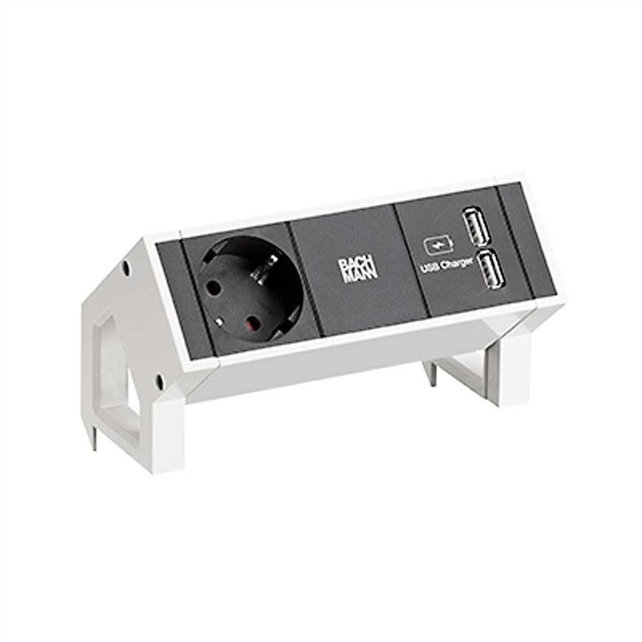 BACHMANN DESK2 1xCEE7/3 USB Charger, Current 0.2m GST18 RAL9010