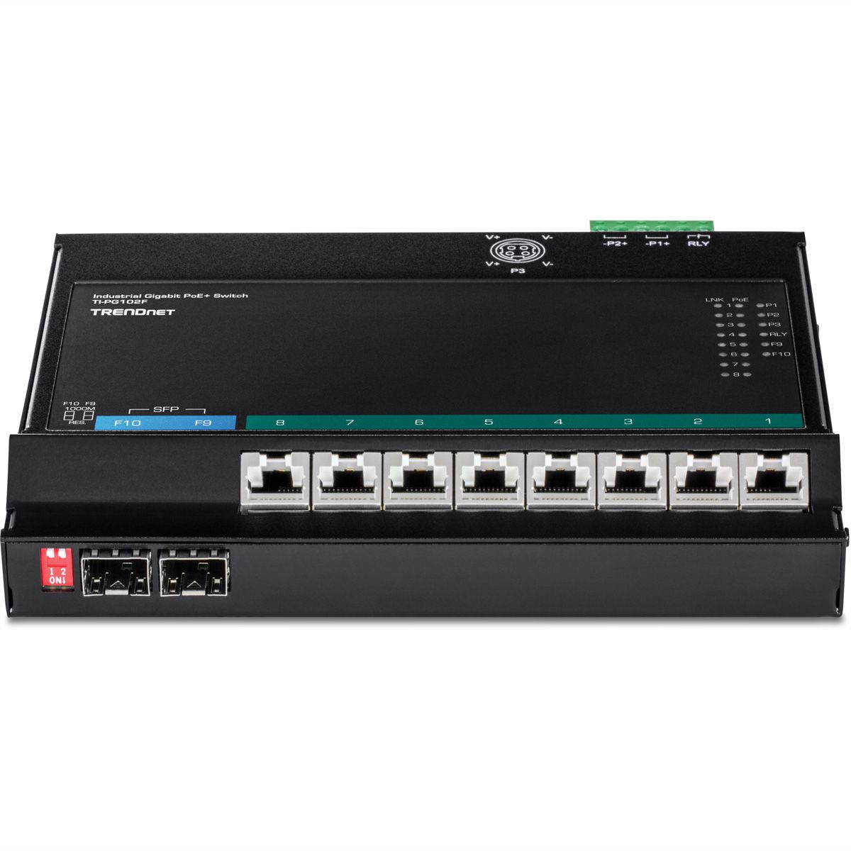 TRENDnet TI-PG102F PoE+ Switch 10-poorts industriële wandmontage Toegang aan de voorzijde