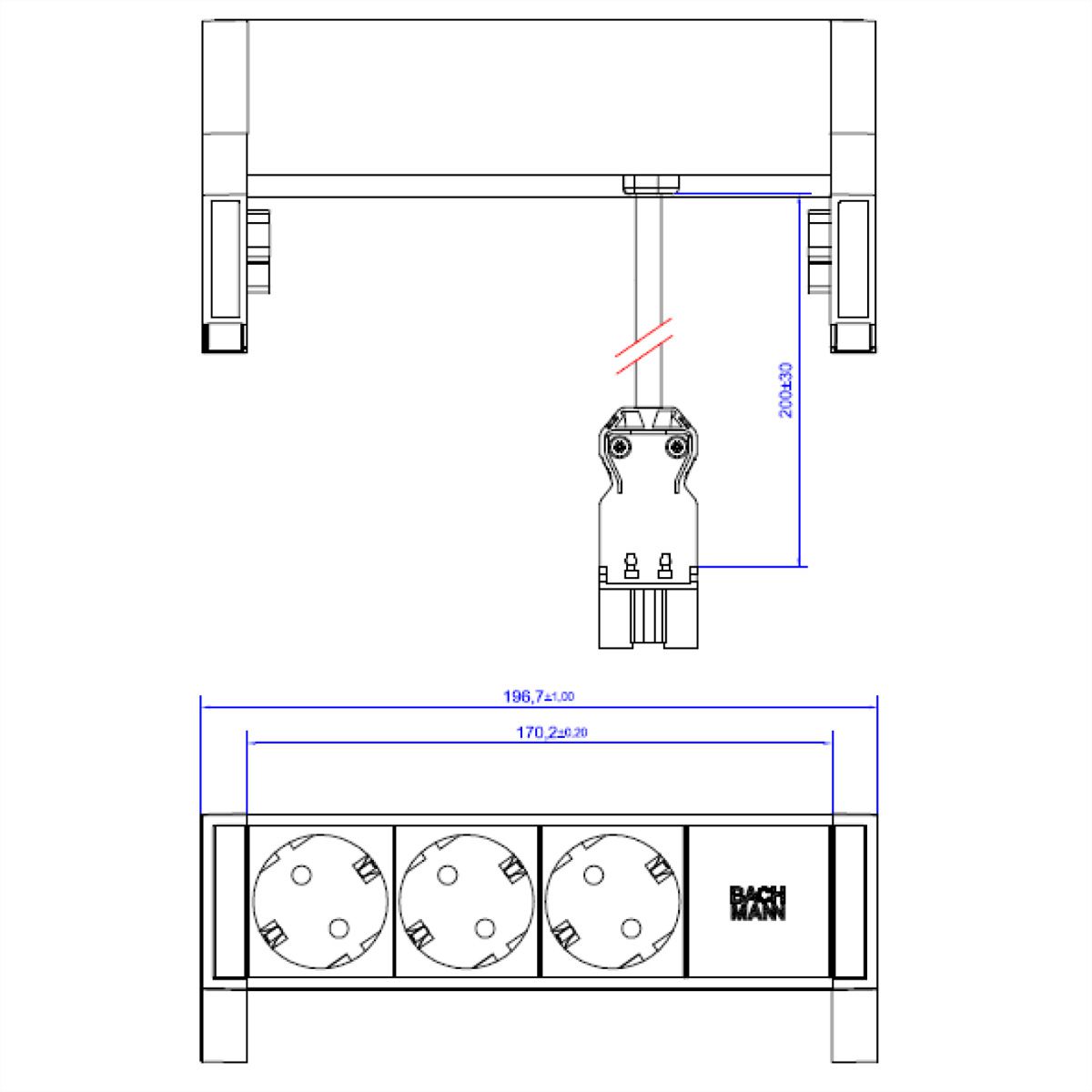 BACHMANN DESK2 3x geaard stopcontact GST18 Inox