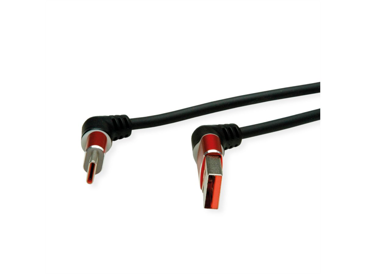 ROLINE 360° Rotation USB 2.0 Cable, C - A, M/M, 60W, Red Black, 1 m