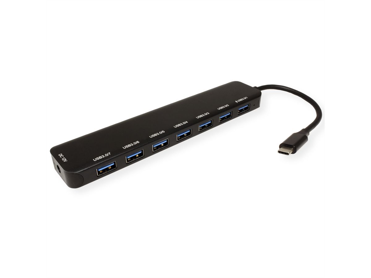 VALUE USB 3.2 Gen 1 Hub, 7 Ports, Type C connection cable, with Power Supply