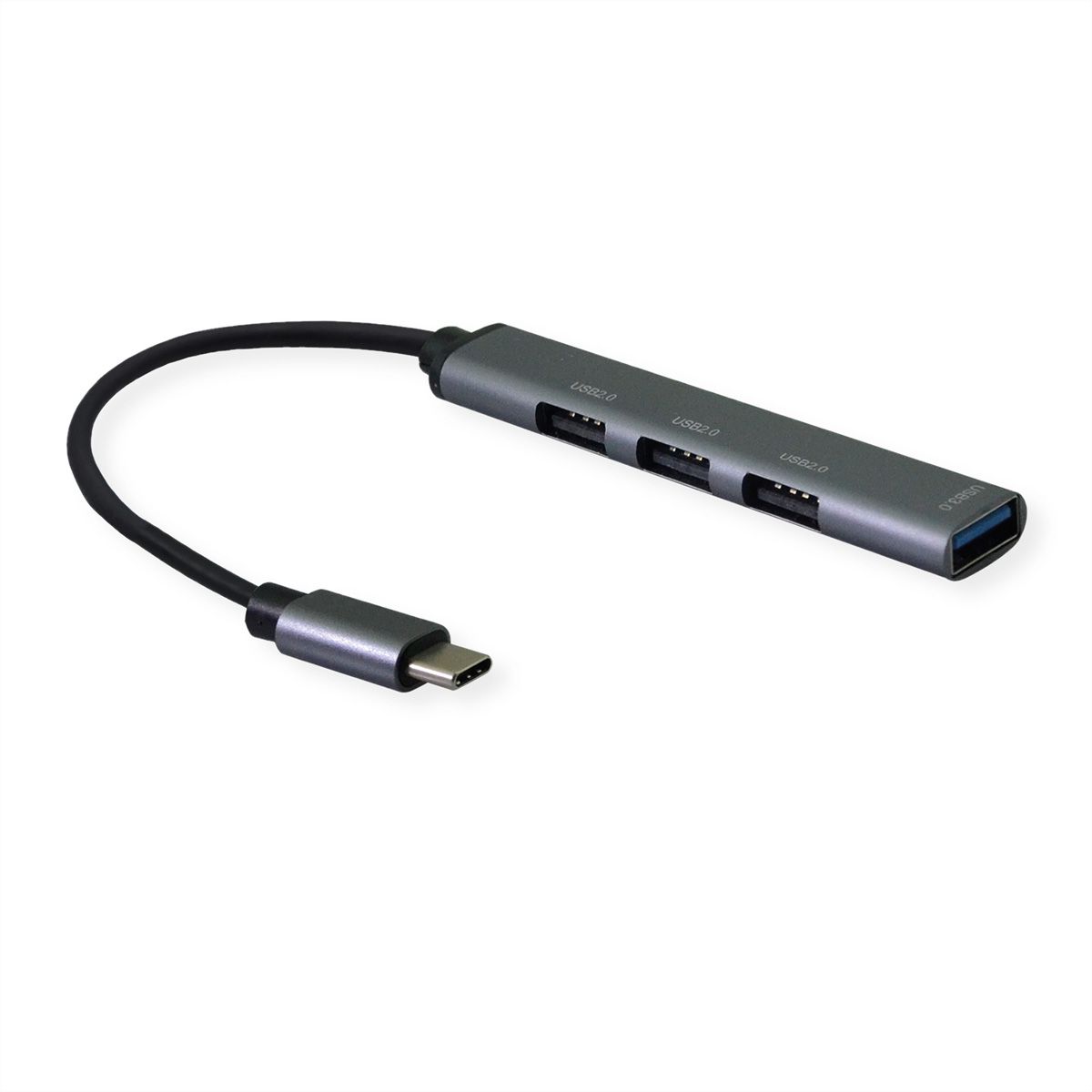STANDAARD USB 2.0-hub, USB-C aansluiting, 4x USB-A-poorten (3x USB 2.0 + 1x USB 3.2 Gen1)