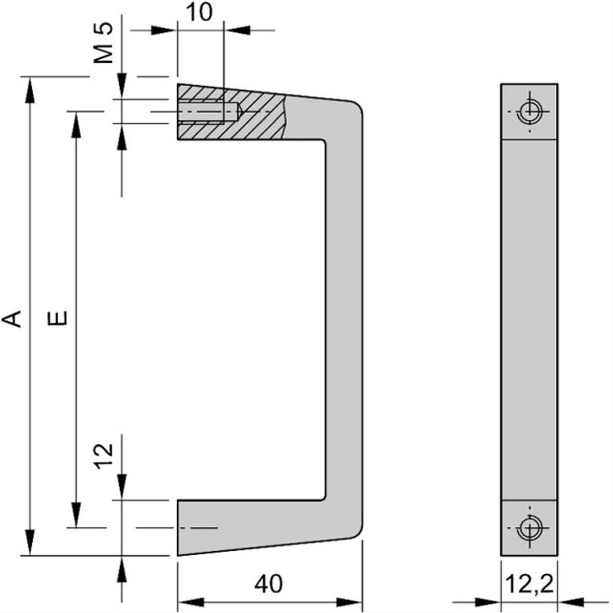SCHROFF voorste handgreep eendelig, breedte 12,2 mm, blank geanodiseerd, 69 mm
